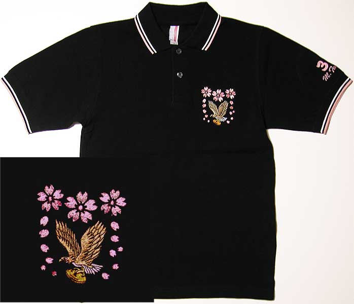 鷹と桜の刺繍ポロシャツ