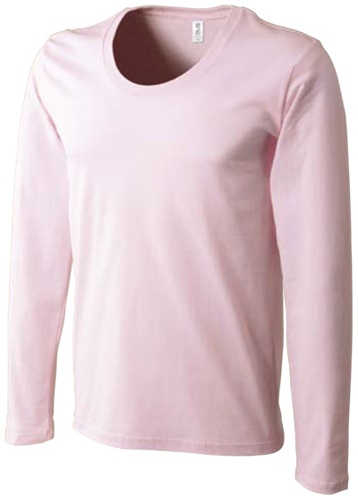 コーマ糸使用のU首長袖Tシャツのフロストピンクの写真