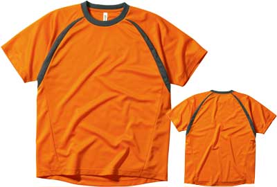 オレンジの切替ラグランTシャツ