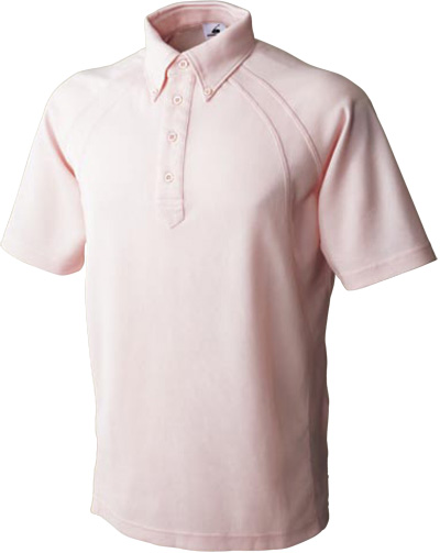 ピンクの台衿付きポロシャツ