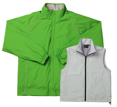 グリーンの中綿キルトベスト付きジャケット