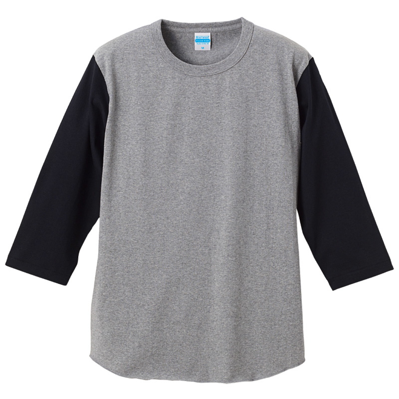 ７分袖切り替えTシャツミックスグレー／ブラック